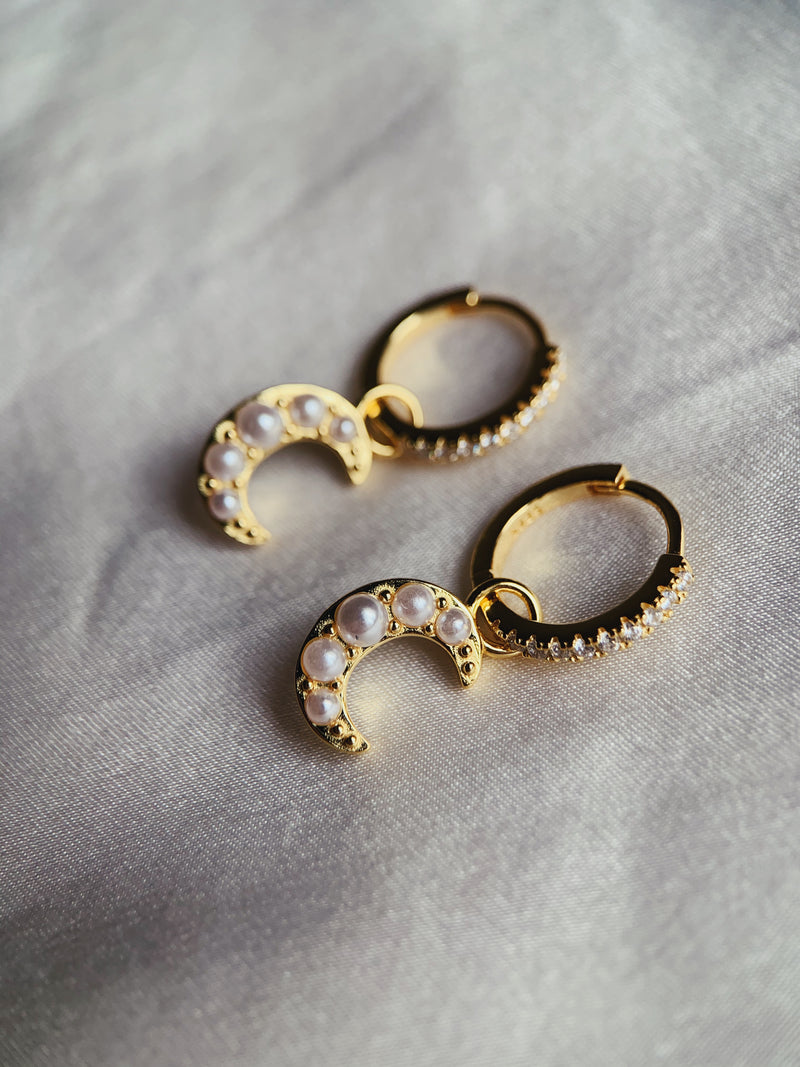 Pearl moon hoops