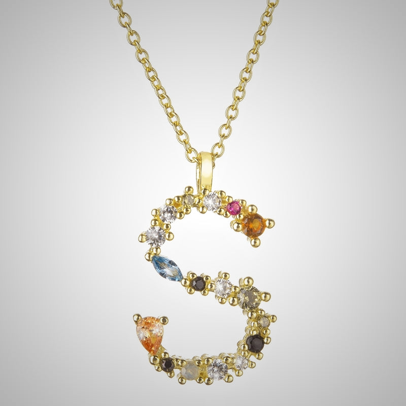 Rainbow initial necklace