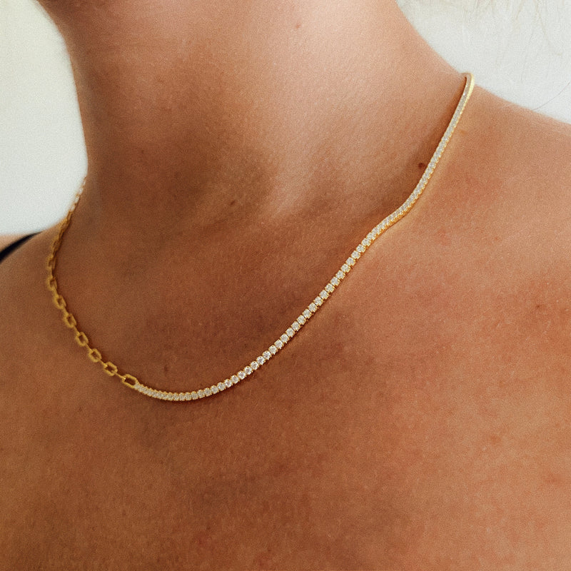 Half tennis half chain necklace