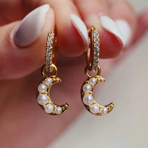 Pearl moon hoops